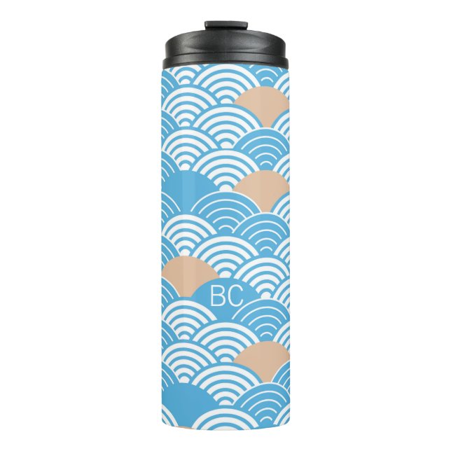 Termo Japanese Waves Pattern Light Blue Beige Monograms (Anverso)