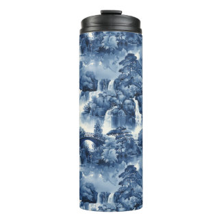 Termo Jardín de agua japonés en porcelana azul blanca