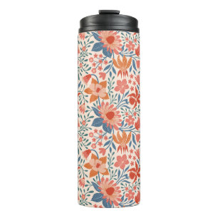 Termo Jardín de coral y azul turquesa sobre beige suave