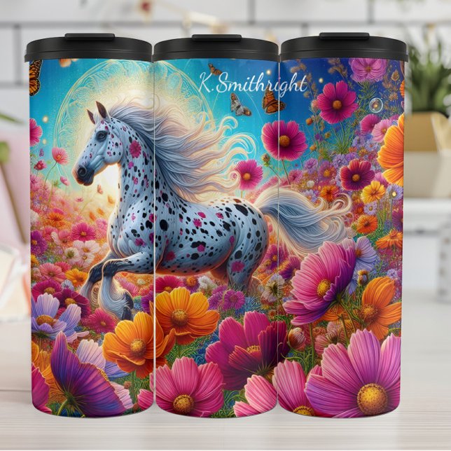 Termo Jardín de flores místico de caballos en flor (Subido por el creador)