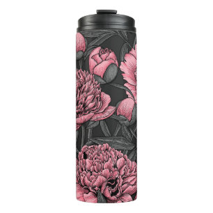 Termo Jardín de peones nocturnos en rosa y gris