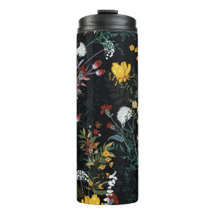 Termo Jardín floral oscuro: Patrón nocturno floreciente