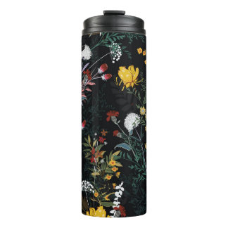Termo Jardín floral oscuro: Patrón nocturno floreciente