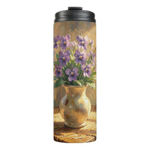 Termo Jarrón de Violetas Moradas Impasto