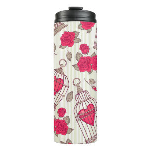 Termo Jaulas de pájaros florales patrón de rosas