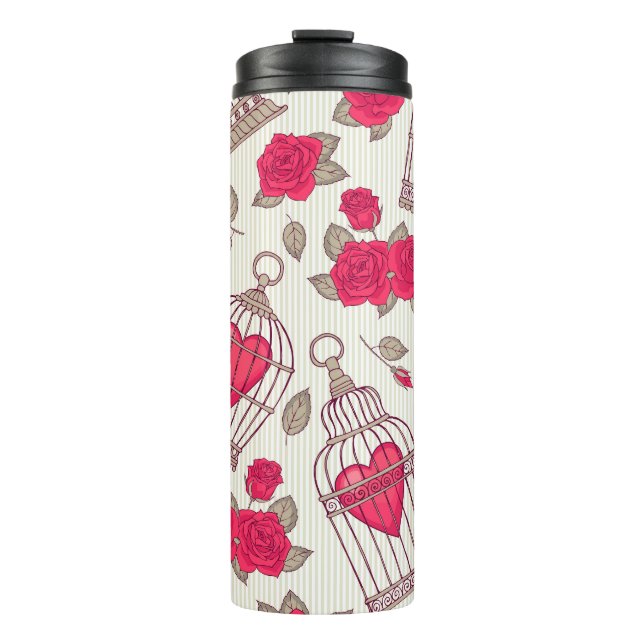 Termo Jaulas de pájaros florales patrón de rosas (Anverso)