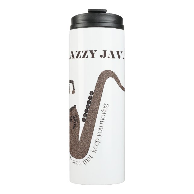 Termo Jazzy Java-Saxofón-Grãos de Café- (Anverso)