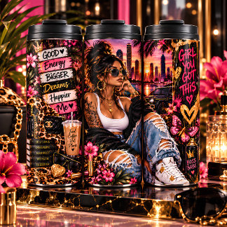 Termo Jefa Babe Chica Urbana Collage Motivacional Ciudad