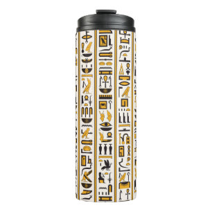 Termo Jeroglíficos egipcios color amarillo-negro sin cos