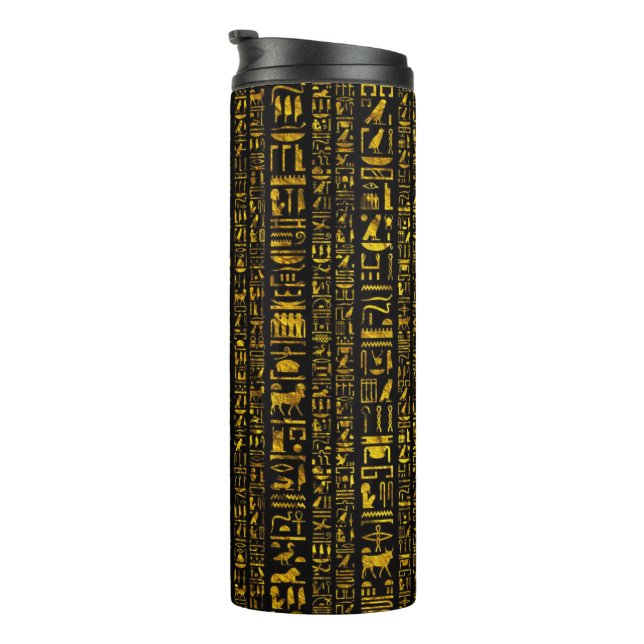 Termo Jeroglíficos egipcios de oro y color negro (Rotado hacia la derecha)