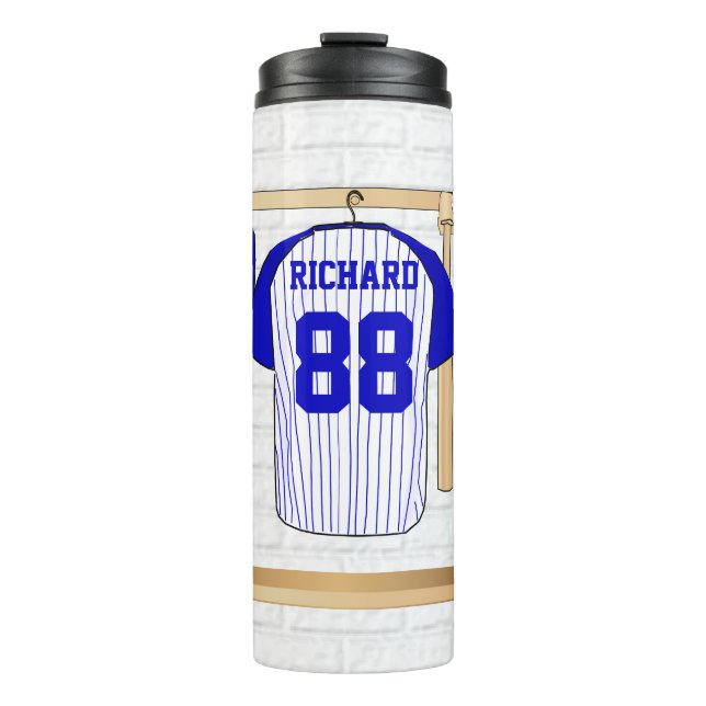 Termo Jersey de béisbol blanco y azul personalizado (Anverso)