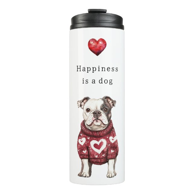 Termo Jersey Rojo Corazones Blancos Happiness es un perr (Anverso)