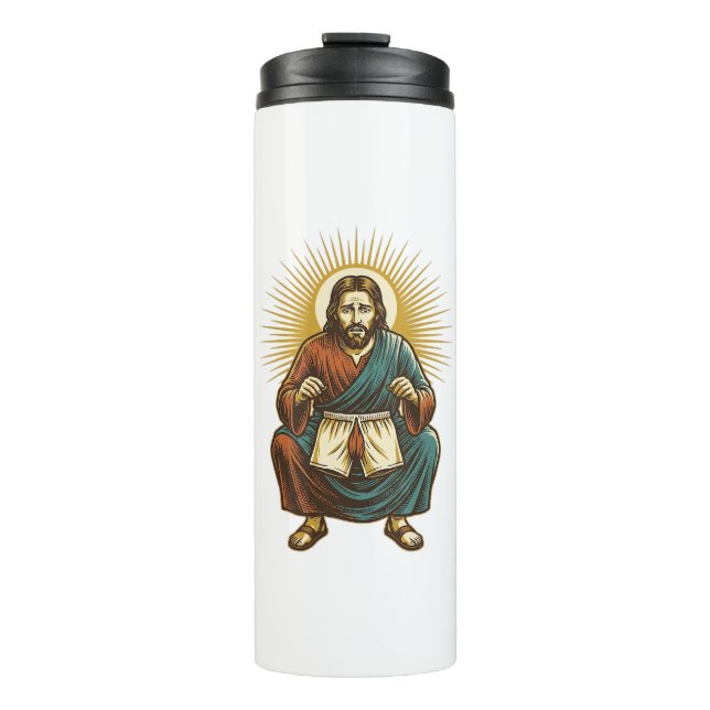 Termo Jesús ajustando incómodo wedgie a mitad de sentadi (Anverso)