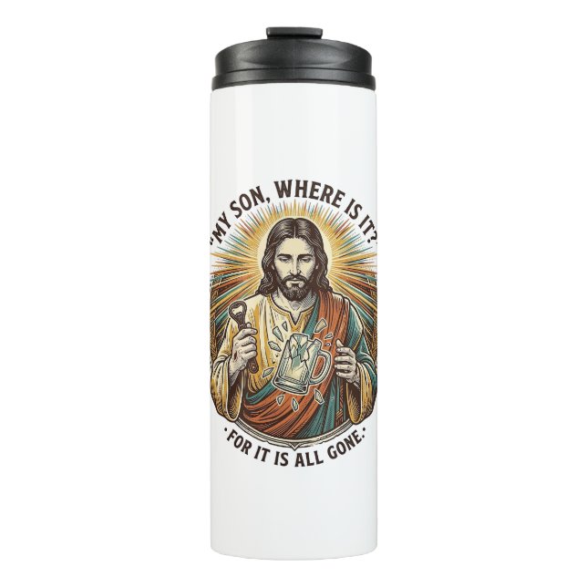 Termo Jesús Jarra De Cerveza Vacía Rota Bartender Beber  (Anverso)