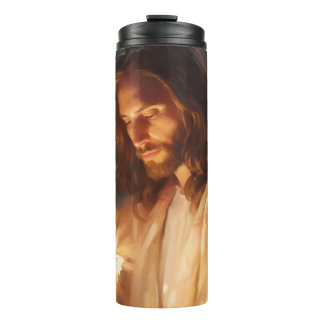 Termo Jesús Sujetando Tumbler Termal de Velas (Anverso)