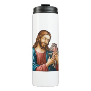 Termo Jesús y Moo Deng Un momento sagrado juguetón L