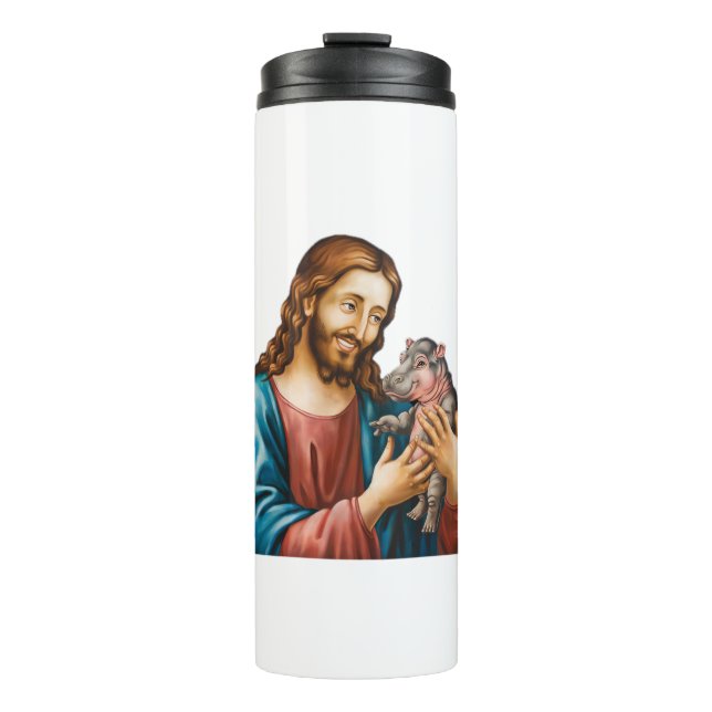 Termo Jesús y Moo Deng Un momento sagrado juguetón L (Anverso)