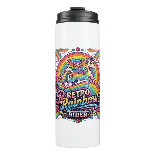 Termo Jinete de Arcoíris Retro Unicornio (Anverso)