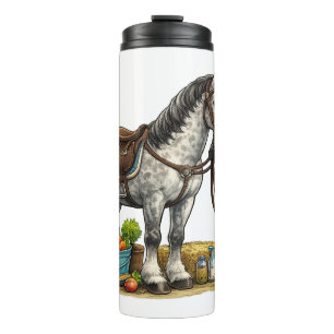 Termo Joven Jinete Lindo Con Arte De Caballo Gris Pío