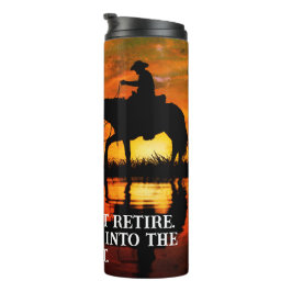 Termo Jubilación de vaquero, caballo y puesta de sol