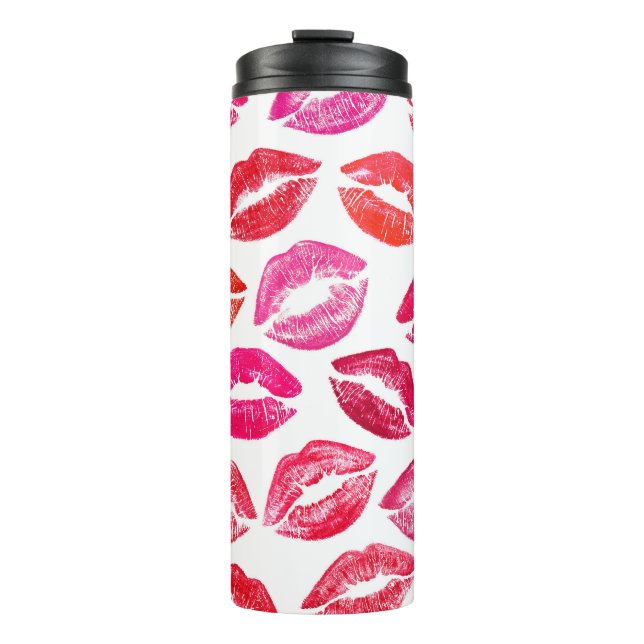 Termo Juego de labios rojos, fondo blanco. (Anverso)