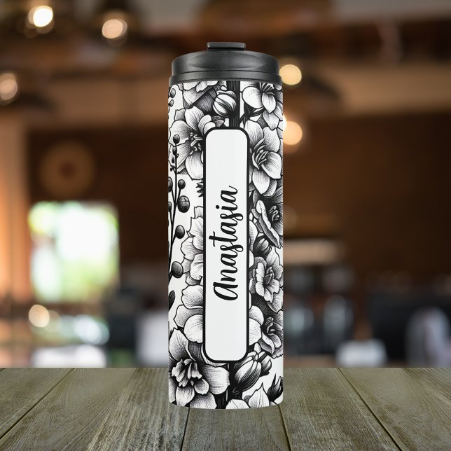 Termo Julio Cumpleaños Mes Larkspur 16 oz Skinny (Personalized 20 oz Thermal Tumbler With Birth Flower Larkspur Design for the Month of July.)