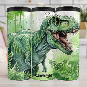 Termo Jungle de Acuarela del T-Rex Verde Rugido