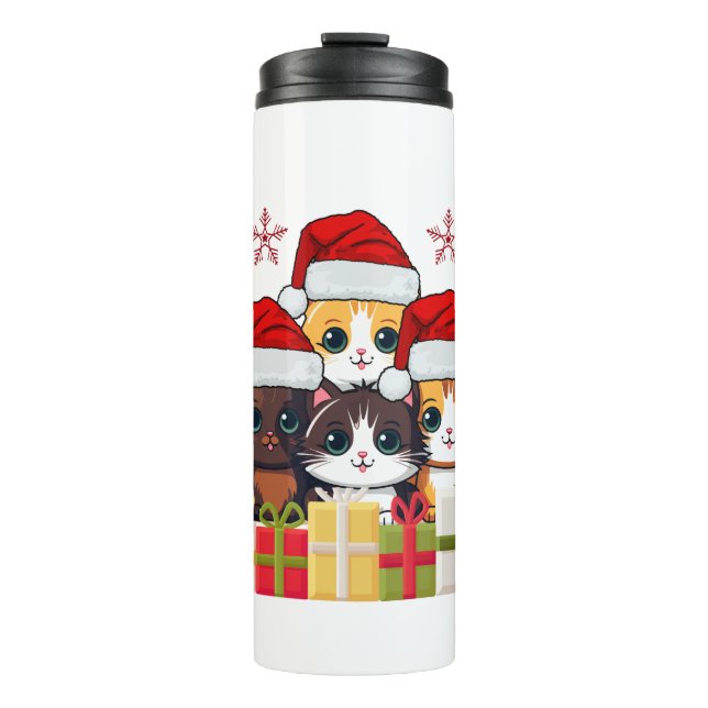 Termo Kawaii Christmas kitten in Santa Hats T-Shirt (Anverso)