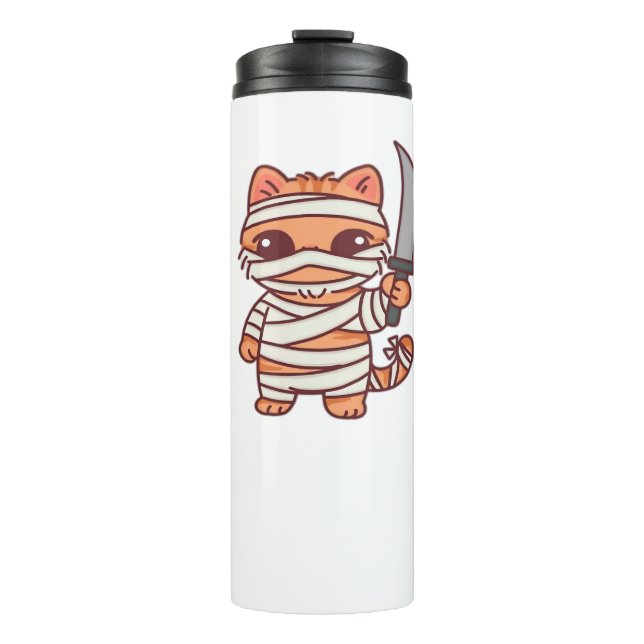 Termo Kawaii Halloween Mummy Cat con la espada Classic T (Anverso)