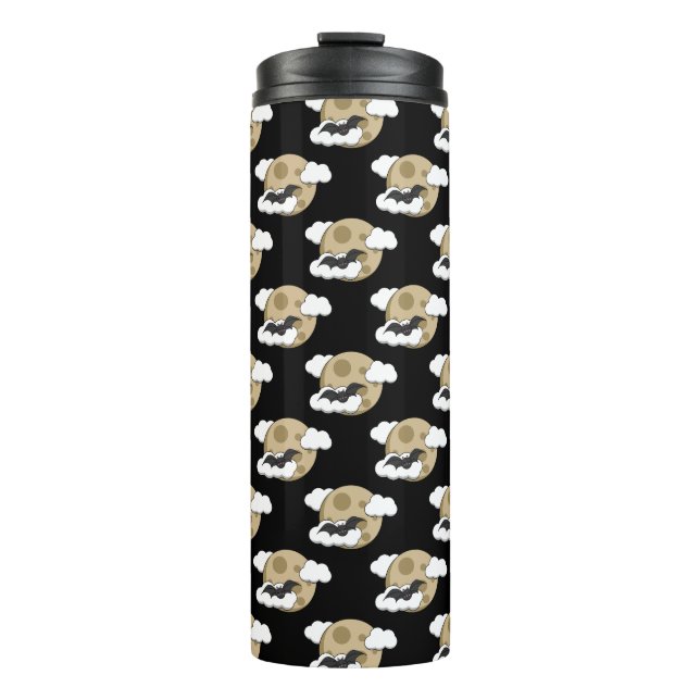Termo Kawaii Happy Bat Flying on Full Moon Pattern (Anverso)