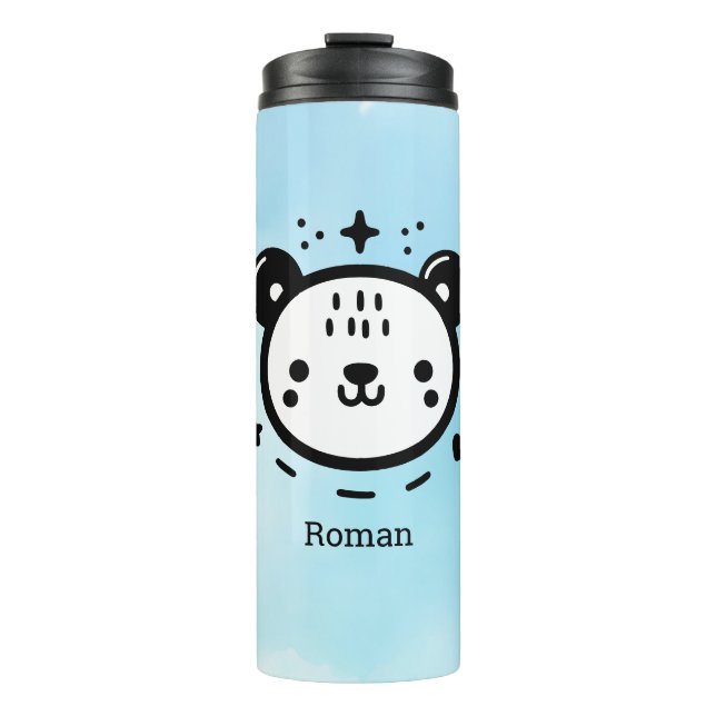 Termo Kawaii lindo rostro de oso - Línea de arte Minimal (Anverso)