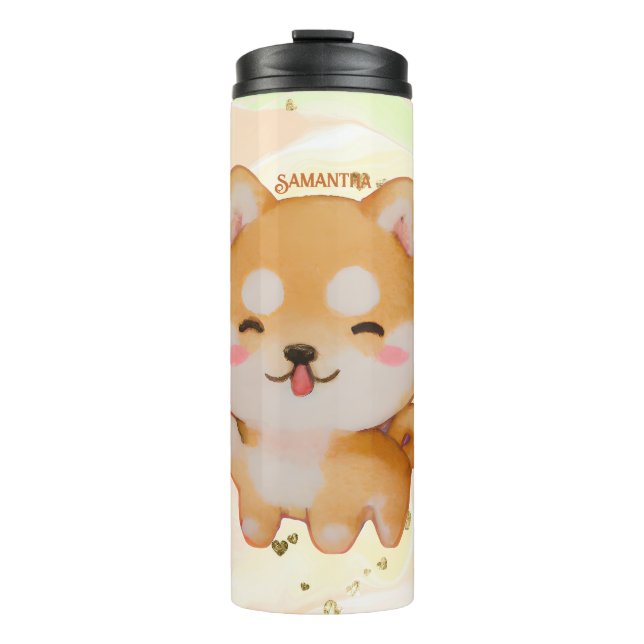 Termo Kawaii Sonriente Shiba Inu al estilo Personalizado (Anverso)