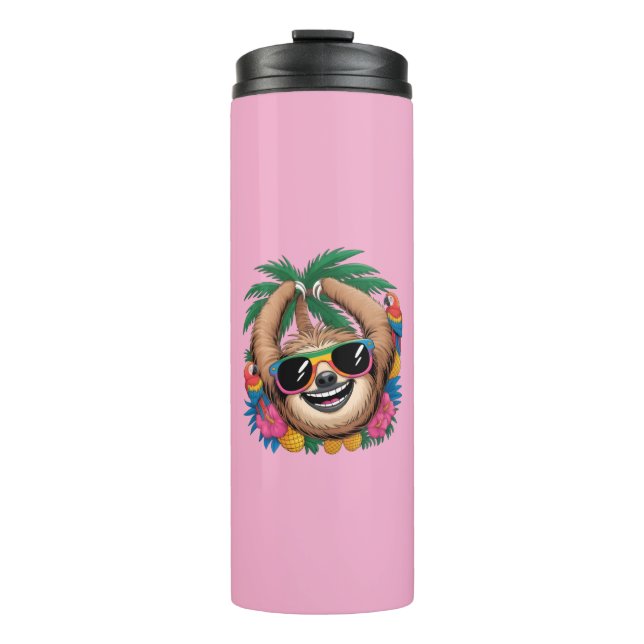 Termo Kawaii Tropical Sloth – Cute Summer Vibes Rainbow  (Anverso)