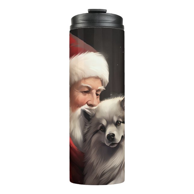 Termo Keeshond con Santa Claus Festivo de Navidad (Anverso)