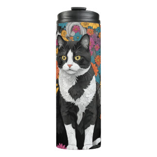 Termo Kitty entre las flores