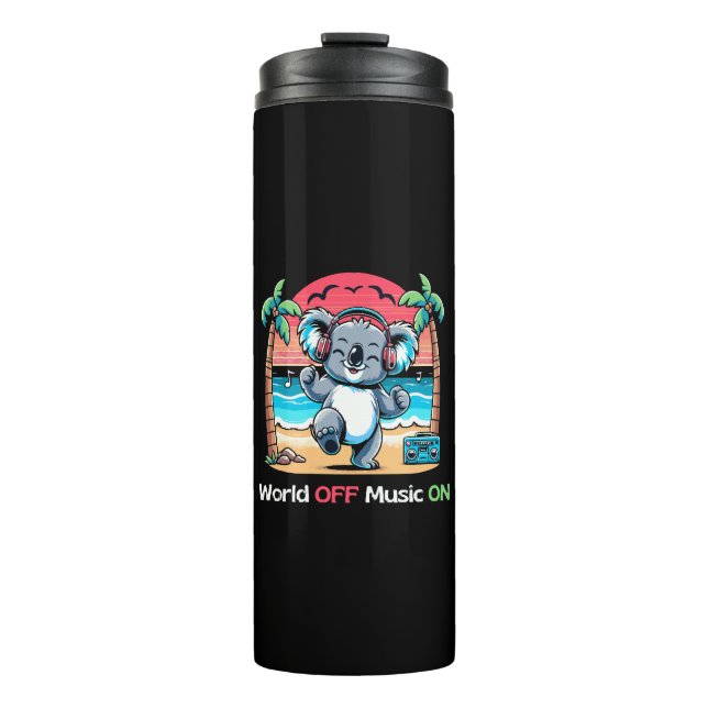 Termo Koala Vibrando en la Playa (Anverso)