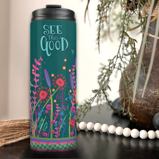 Termo La libélula floral inspiradora ve la buena cita (Subido por el creador)