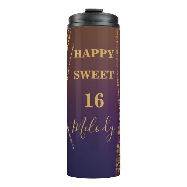 Termo La moda esparkling Golden Burgundy Feliz 16 cumple (Anverso)