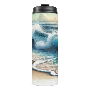 Termo La playa de la costa rusa de las olas del océano q