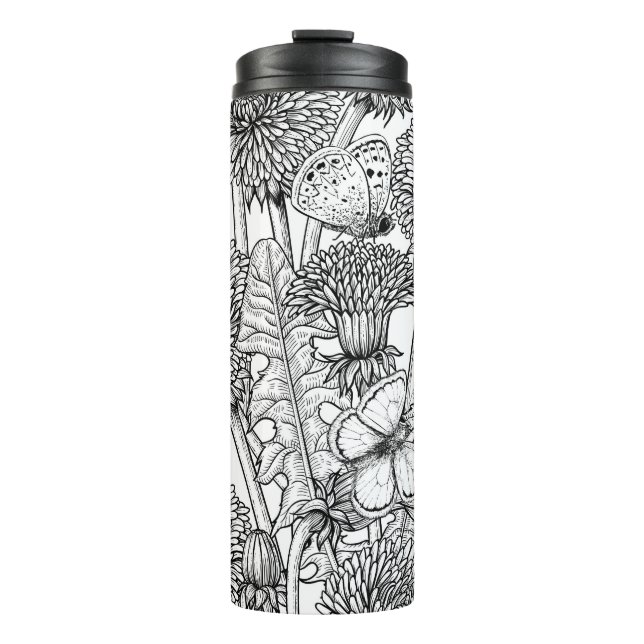 Termo La pradera de Dandelion en blanco y negro (Anverso)