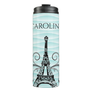 Termo La Torre Eiffel verde azulada Florece Tumbler Term