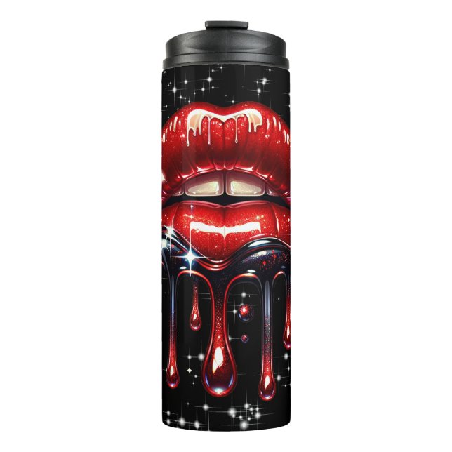 Termo Labios Rojos Goteando Brillo Glamur Destello (Anverso)