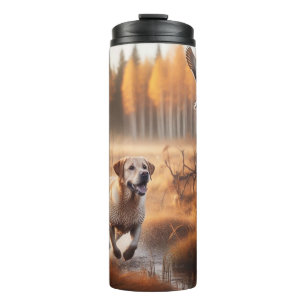 Termo Labrador/perro en la caza de pato en otoño