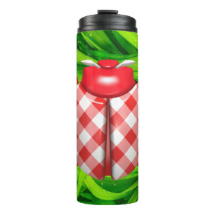 Termo Ladybug en verde hierba rojo gingham check lindo