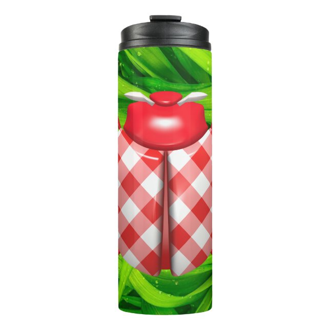 Termo Ladybug en verde hierba rojo gingham check lindo (Anverso)