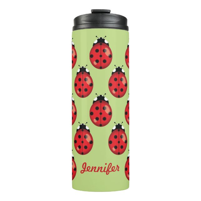 Termo Ladybugs de Personalizado rojo con nombre personal (Anverso)