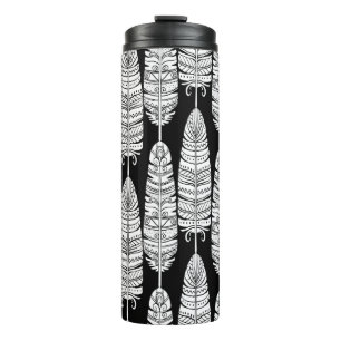 Termo Las aves plumas boho patrón ininterrumpido en negr