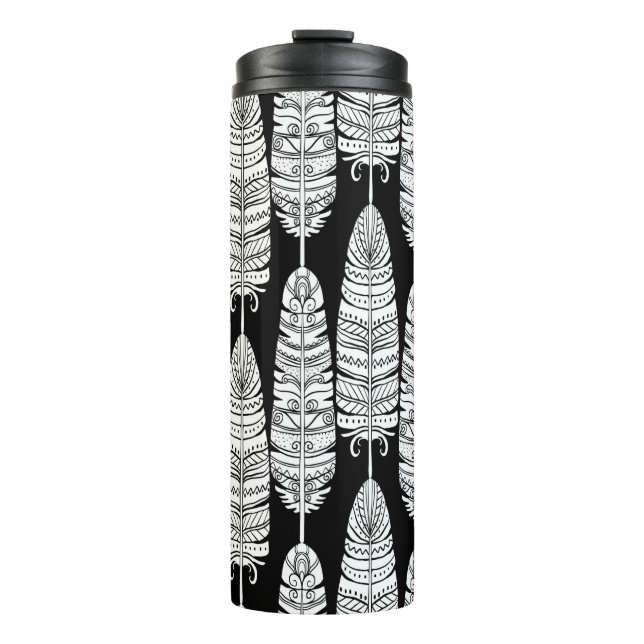 Termo Las aves plumas boho patrón ininterrumpido en negr (Anverso)