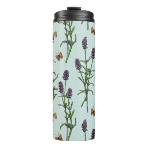 Termo Lavanda y mariposas en vidrio marino