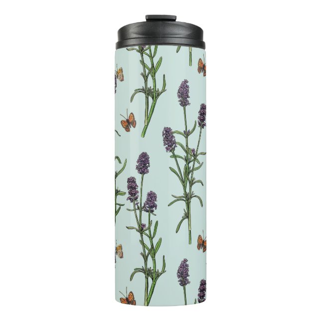 Termo Lavanda y mariposas en vidrio marino (Anverso)